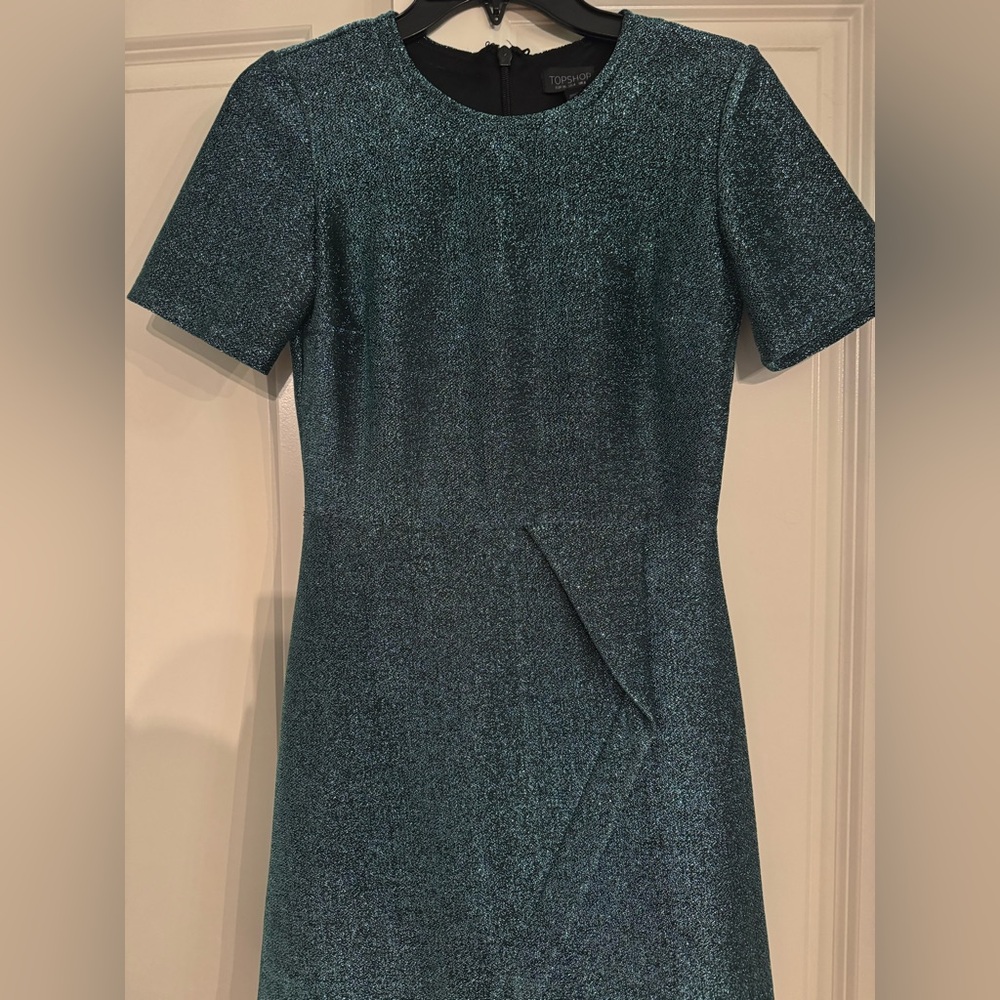 Topshop green sparkly mini dress size 4.